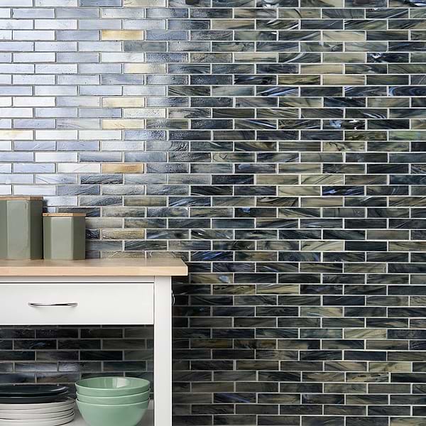 Artwater Iridescent Night Black 1x4 Polished Glass Mosaic Tile