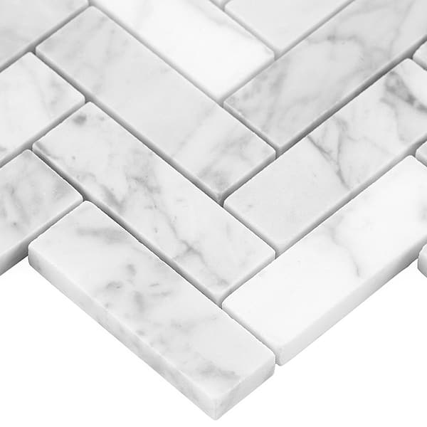 Carrara Herringbone 1x3 Polished Marble Mosaic Tile