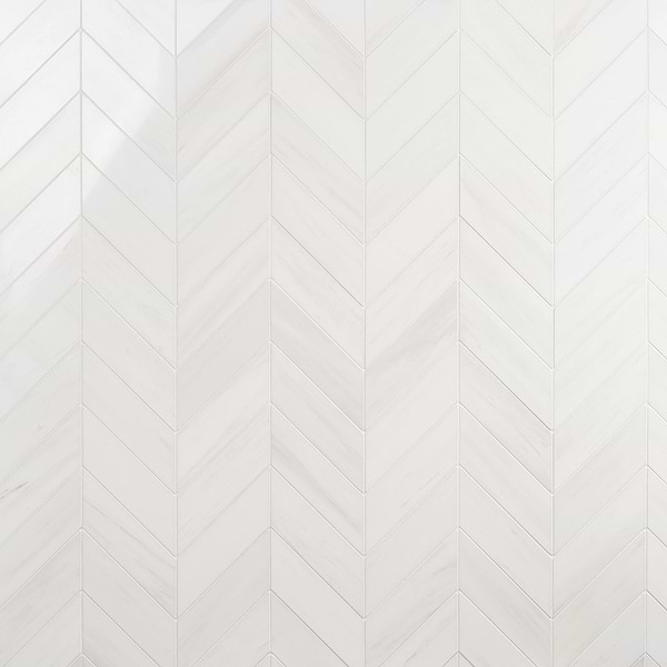 Bianco Dolomite White 3x12 Chevron Premium Polished Marble Tile
