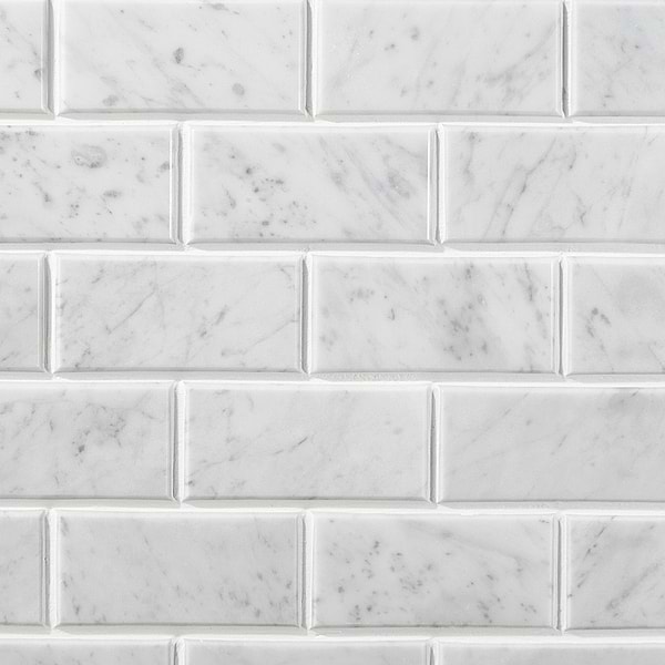 Carrara White 2x4 Beveled Marble Polished Mosaic Tile