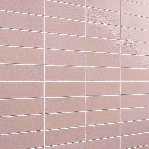 Color One Blush Pink 2x8 Glossy Lava Stone Tile 