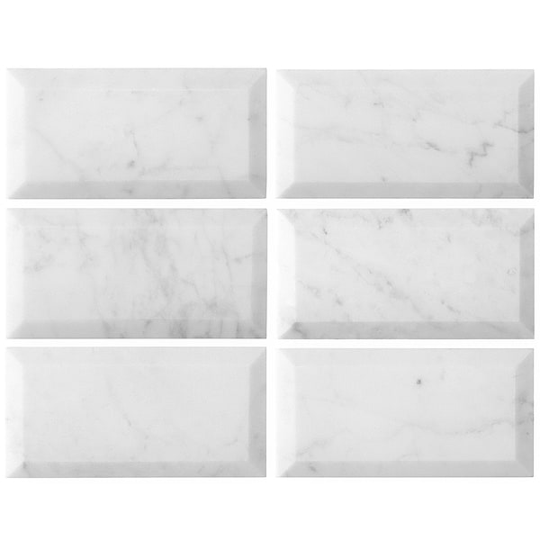 Carrara White 3x6 Beveled Polished Marble Subway Tile