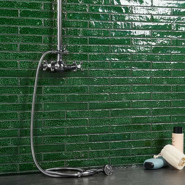 Wabi Sabi Emerald Green 1.5x9 Crackled Glossy Ceramic Tile