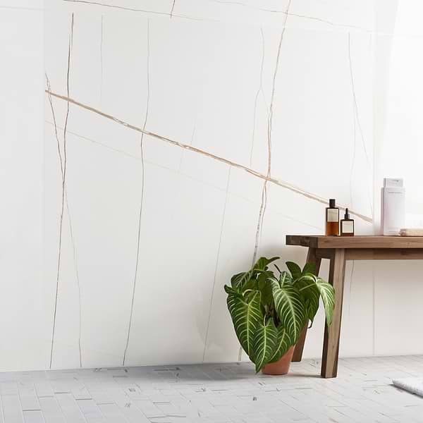 Minera Sahara Blanco White 48x48 Marble Look Polished Porcelain Tile