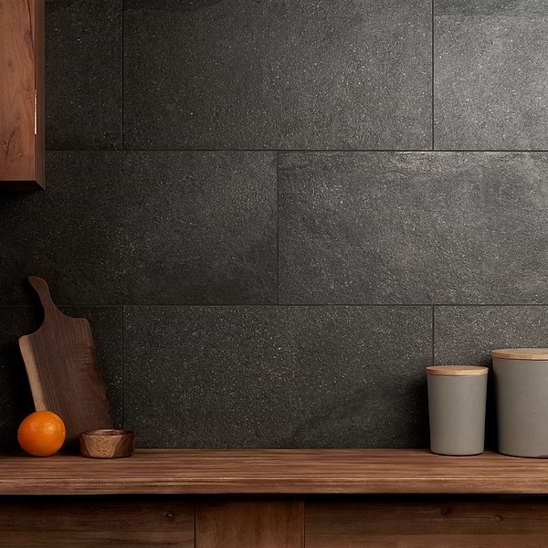 Acadia Charcoal Black 12x24 Limestone Look Matte Porcelain Tile