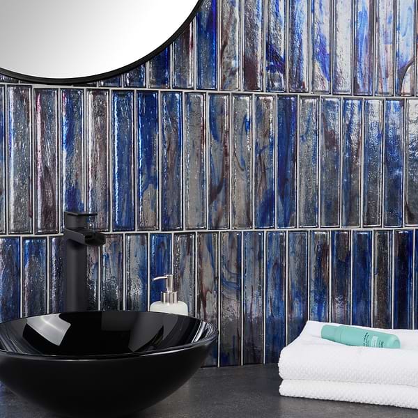 Komorebi Brick Bayou Blue 2x12 Polished Glass Subway Tile