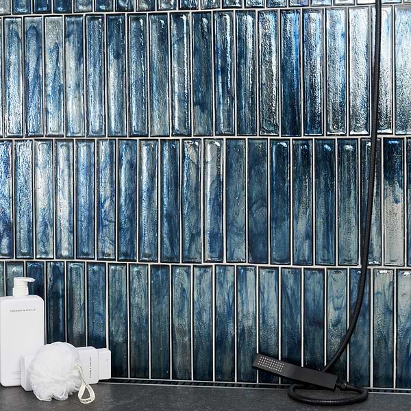 Komorebi Brick Jet Stream Blue 2x12 Polished Glass Subway Tile