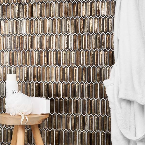 Komorebi Picket Canal Golden Brown 1x3 Polished Glass Mosaic Tile