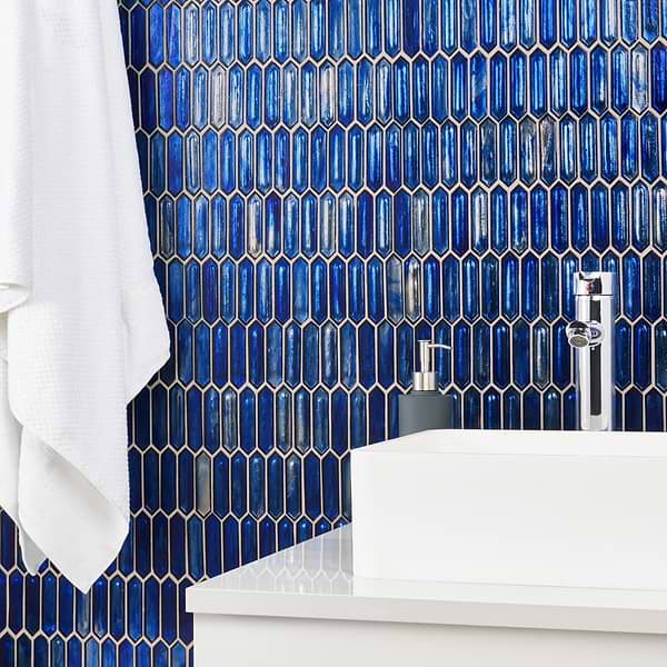 Komorebi Picket Athens Blue 1x3 Polished Glass Mosaic Tile