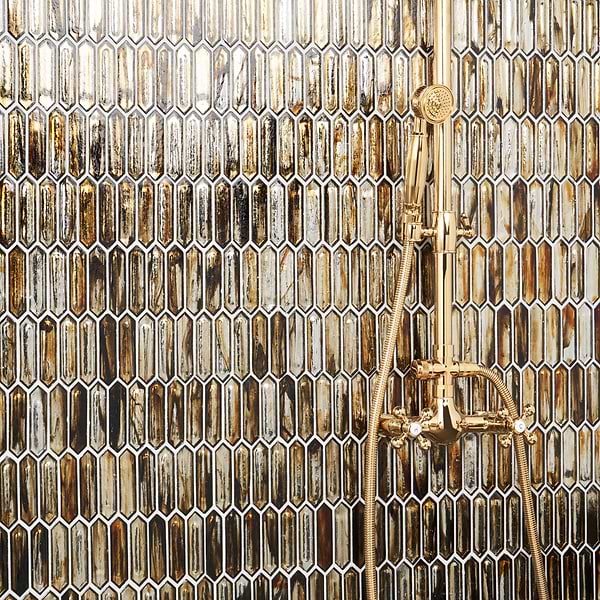 Komorebi Picket Golden Honey 1x3 Polished Glass Mosaic Tile