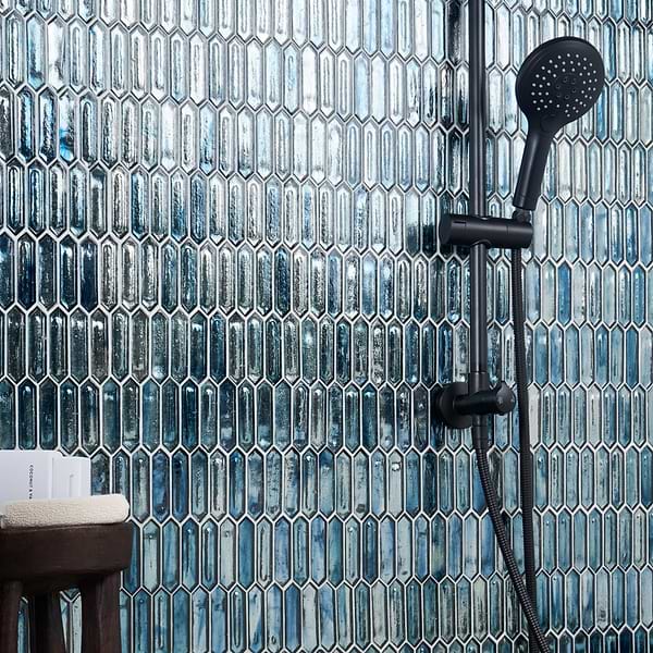 Komorebi Picket Jet Stream Blue 1x3 Polished Glass Mosaic Tile