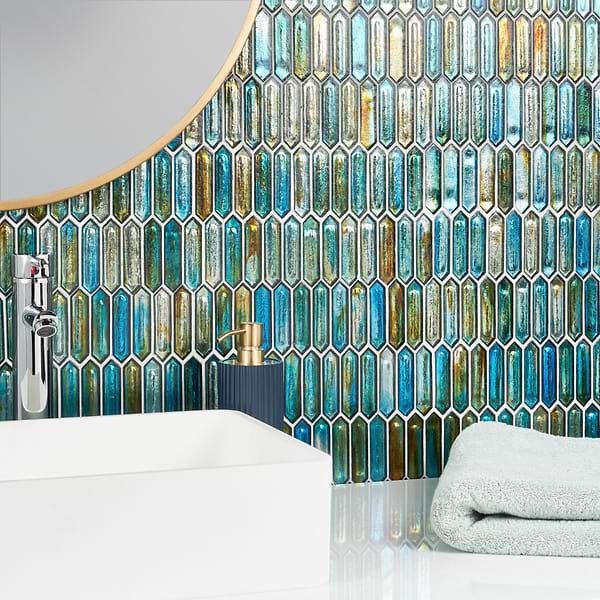 Komorebi Picket Juneau Spring Multicolor 1x3 Polished Glass Mosaic Tile