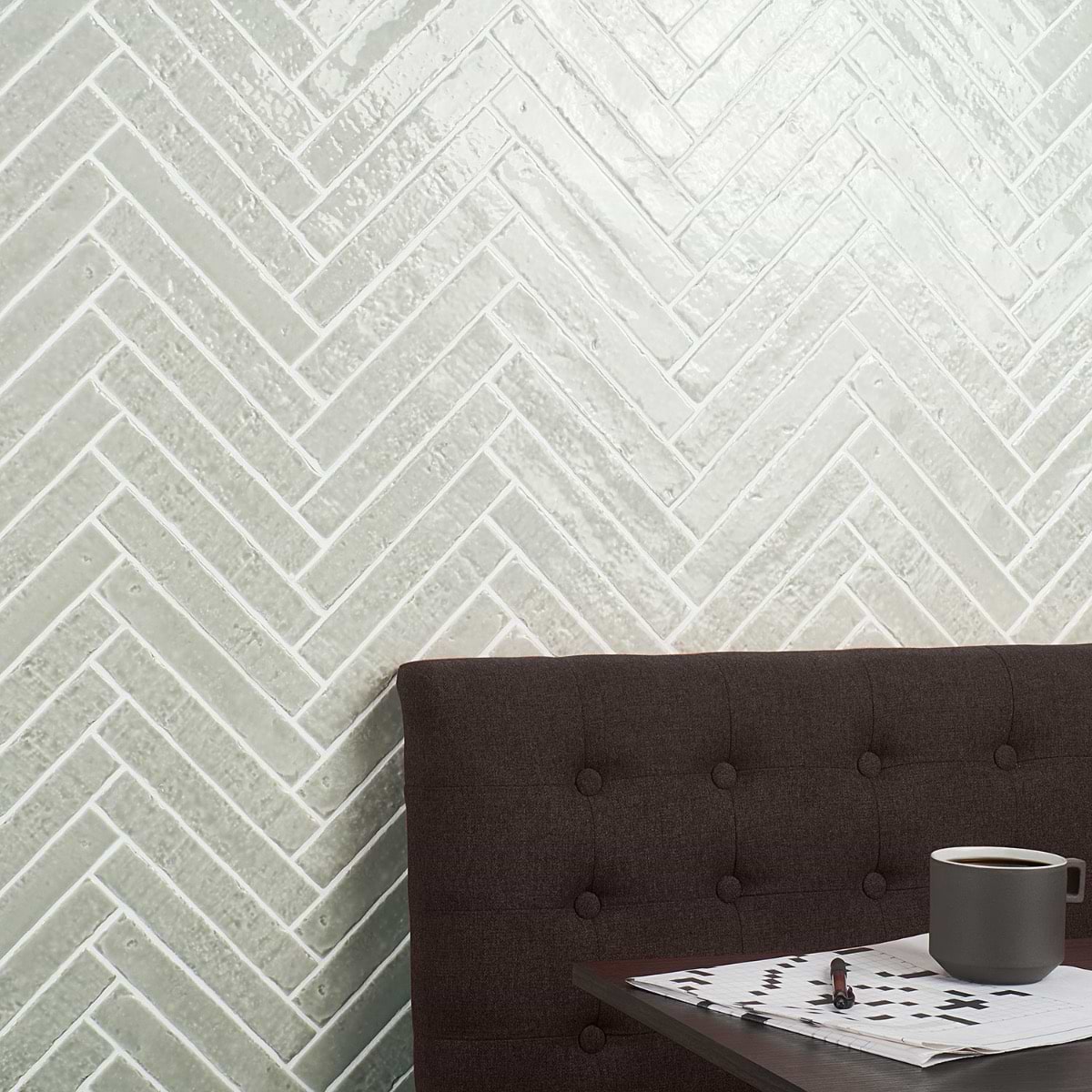 Wabi Sabi Chameleon Sage Gray 1.5x9 Glossy Ceramic Tile; in Gray White Body Ceramic; for Backsplash, Bathroom Wall, Kitchen Wall, Shower Wall, Wall Tile; in Style Ideas Beach, Cottage, Craftsman, Mediterranean, Mid Century, Traditional, Transitional; released 2025; new, trends