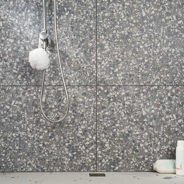Kobe Flakes Charcoal Gray 24x24 Terrazzo Look Matte Porcelain Tile