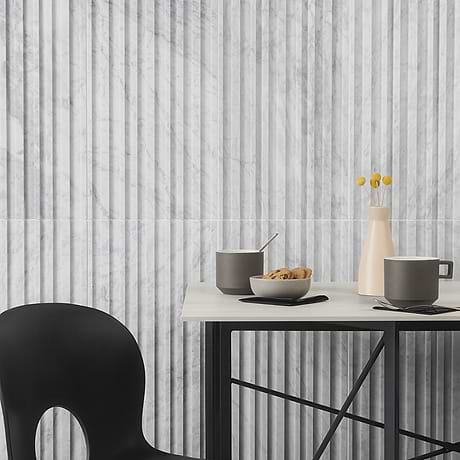 Stonework Barcode Carrara White 12x24 3D Polished Marble Tile