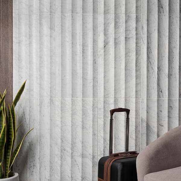 Stonework Fluted Carrara White 12x24 3D Honed Marble Tile