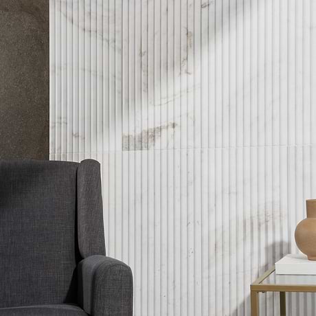 Stonework Peak Alaska White 12x24 3D Satin Marble Tile