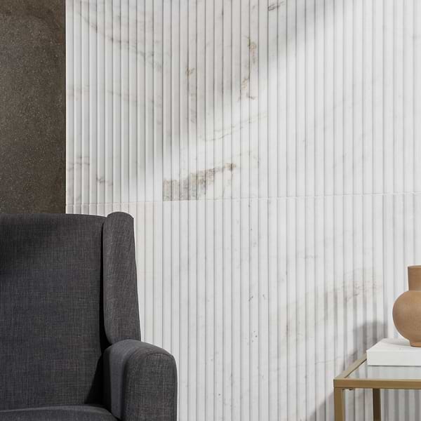 Stonework Peak Alaska White 12x24 3D Satin Marble Tile