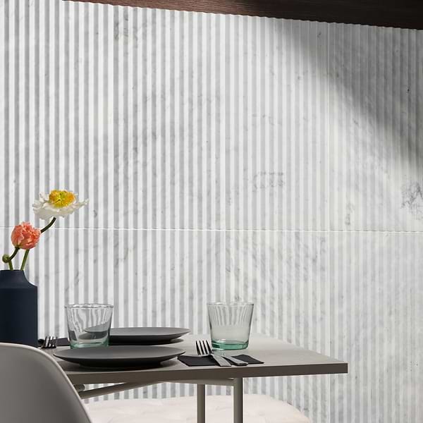 Stonework Peak Carrara White 12x24 3D Satin Marble Tile