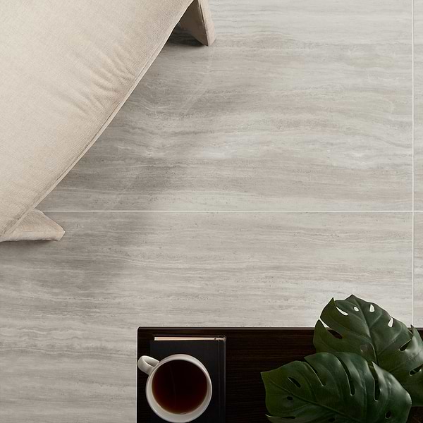 Nashville Gray 24x48 Travertine Look Polished Porcelain Tile