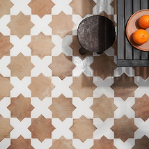 Parma Cotto Brown Matte Star and White Polished Cross 6" Terracotta Look Porcelain Tile