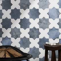 Parma Denim Blue Matte Star and White Polished Cross 6" Terracotta Look Porcelain Tile