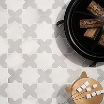 Parma White Matte Star and Dove Gray Matte Cross 6" Terracotta Look Porcelain Tile