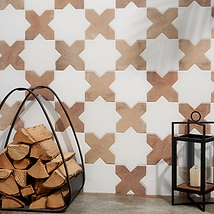 Parma White Polished Star and Cotto Brown Matte Cross 6" Terracotta Porcelain Tile