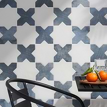 Parma White Polished Star and Denim Blue Matte Cross 6" Terracotta Look Porcelain Tile