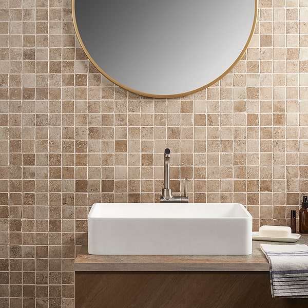 Seville Delfi Dark Beige 2x2 Travertine Look Matte Porcelain Mosaic Tile