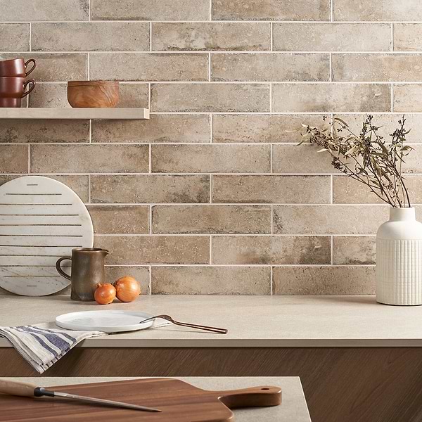 Sample-Seville Delfi Dark Beige 3x12 Travertine Look Matte Porcelain Tile