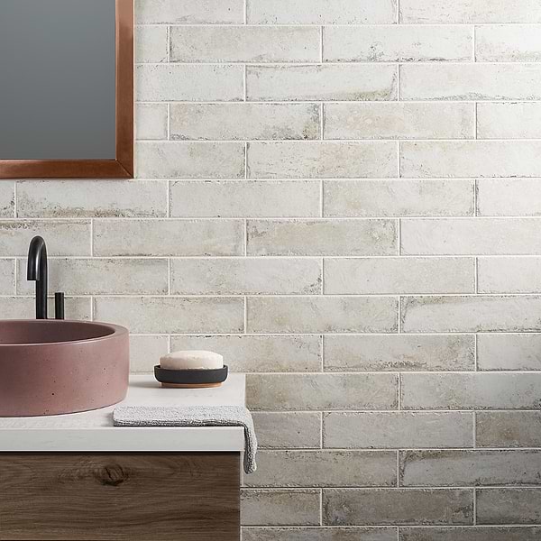 Sample-Seville Olimpia White 3x12 Travertine Look Matte Porcelain Tile