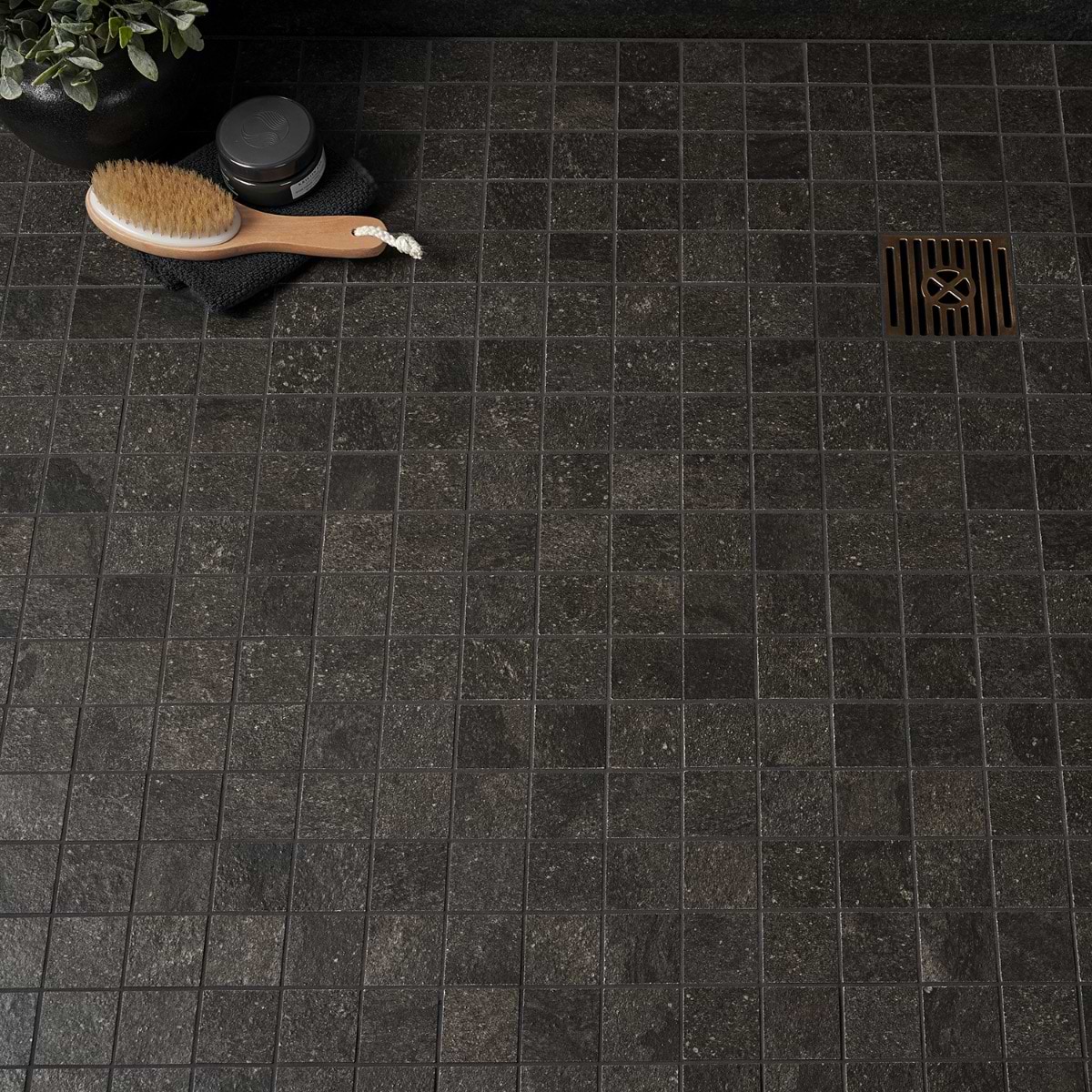 Terracotta herringbone shower tile