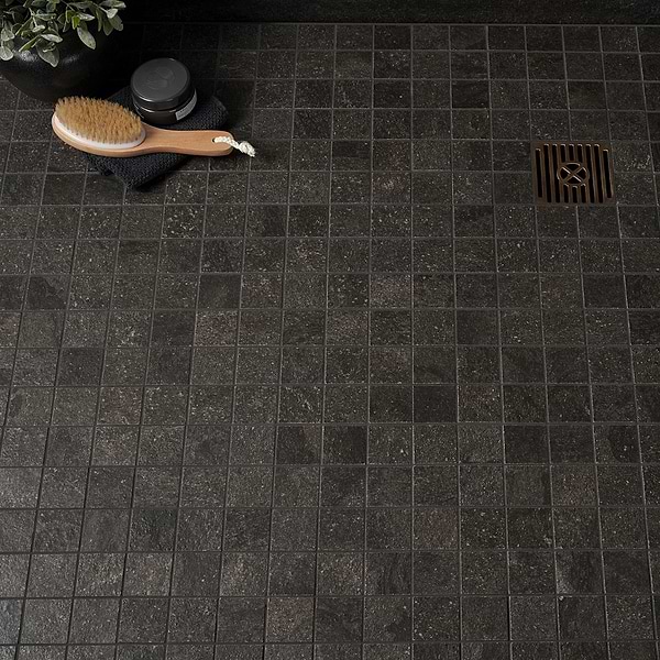 Acadia Charcoal Black 2x2 Limestone Look Matte Porcelain Mosaic Tile