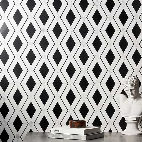 Diana Nero Black & White Polished Marble and Pearl Mosaic Tile