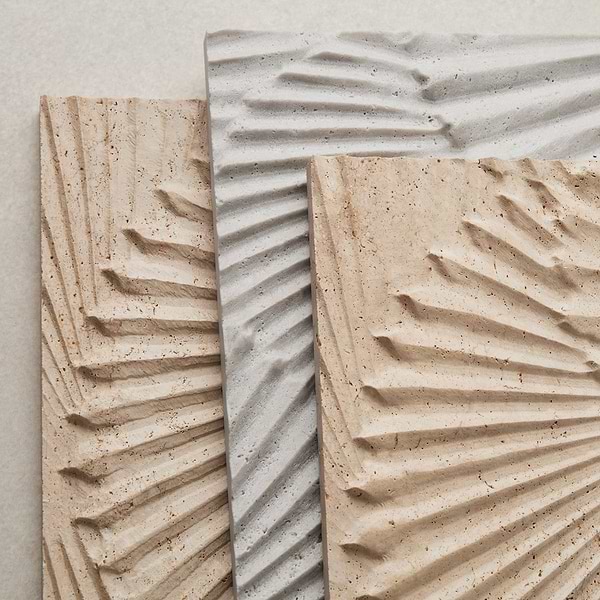Okeanos Carved Cream Travertine 16x16 3D Honed  Tile