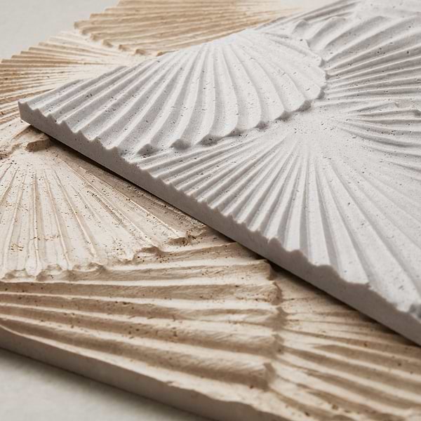 Okeanos Carved Silver Travertine 16x16 3D Honed Tile