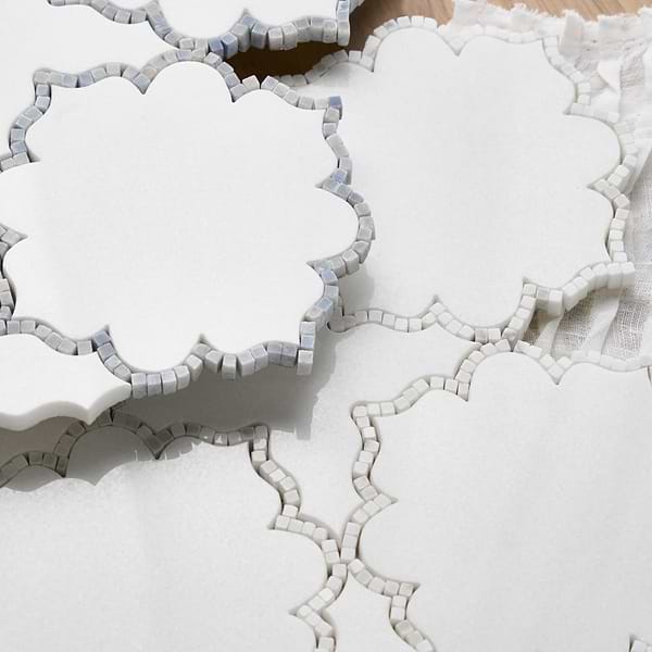 Ellsen Thassos and Blue Macauba Polished Marble Mosaic Tile by Kravet in White, Blue, View 6, open zoomed image