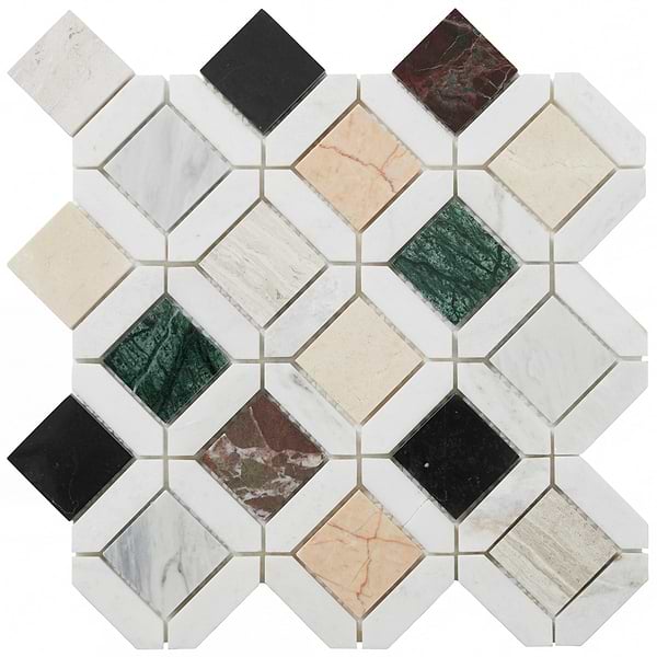 Nola Multicolor 2x2 Polished Marble Mosaic Tile in Multicolor, View 6, open zoomed image