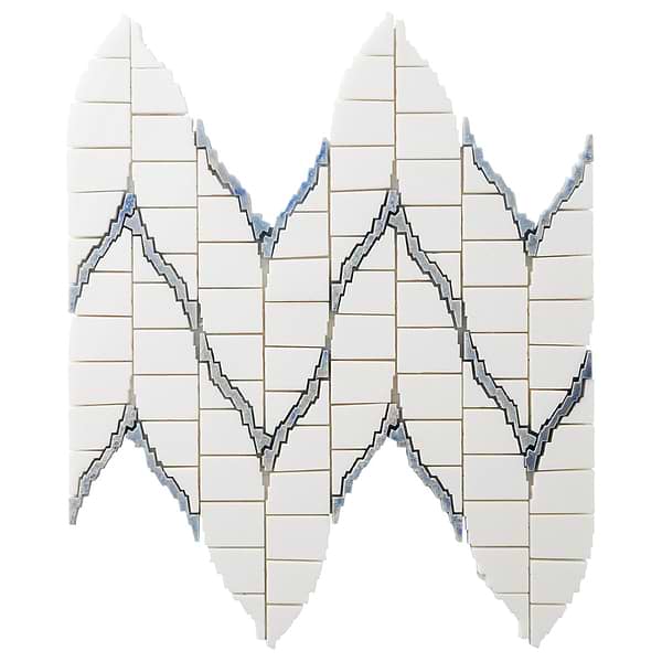 Ikara Thassos Polished Waterjet Marble Mosaic Tile in White, Blue, View 6, open zoomed image