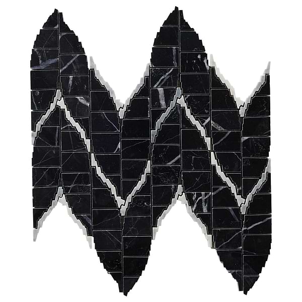 Ikara Nero Marquina Honed Waterjet Marble Mosaic Tile in Black, Gray, View 6, open zoomed image