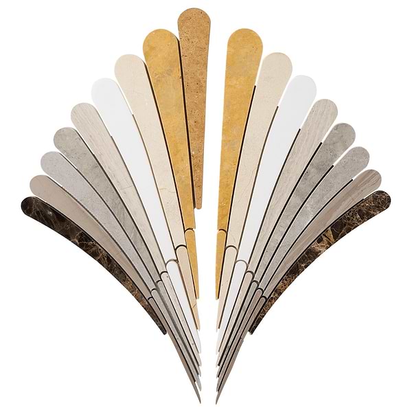 Fierra Goldfinch Multicolor 11x24 Fan Polished Waterjet Marble Mosaic Tile