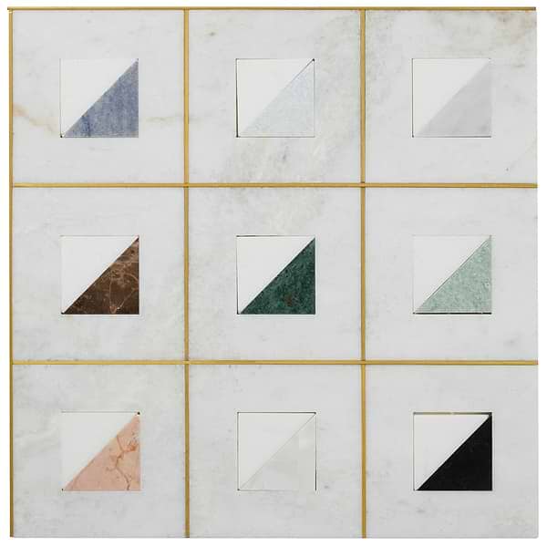 Adaya  Multicolor 4x4 Polished Marble, Pearl and Brass Mosaic Tile in White with gray and gold veining, View 6, open zoomed image