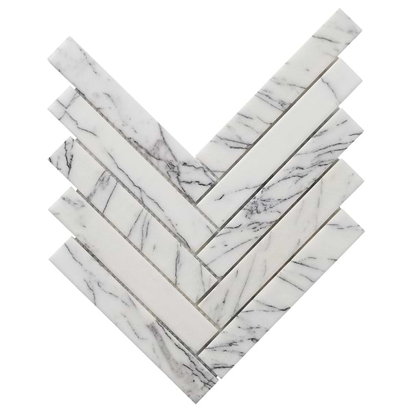 Velour Lilac 1x6 Herringbone Leather Marble Mosaic Tile in White, Purple, View 6, open zoomed image
