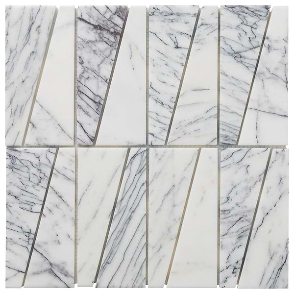 Velour Lilac 2x6 Trapezoid Leather Marble Mosaic Tile in White, Purple, View 6, open zoomed image
