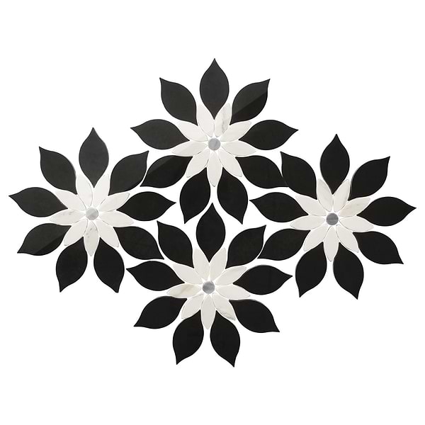 Wildflower Black Jade and Calacatta Marble Polished Mosaic Tile