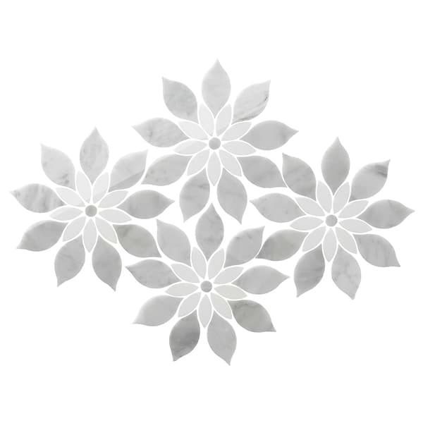 Wildflower Thassos and Bianco Carrara Marble Polished Mosaic Tile