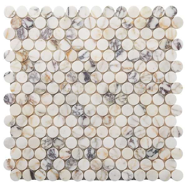 Calacatta Monet 1" Penny Round Honed Marble Mosaic Tile