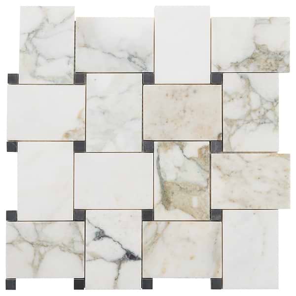 Calacatta Verde Premium 2x3 Basketweave Honed Marble Mosaic Tile