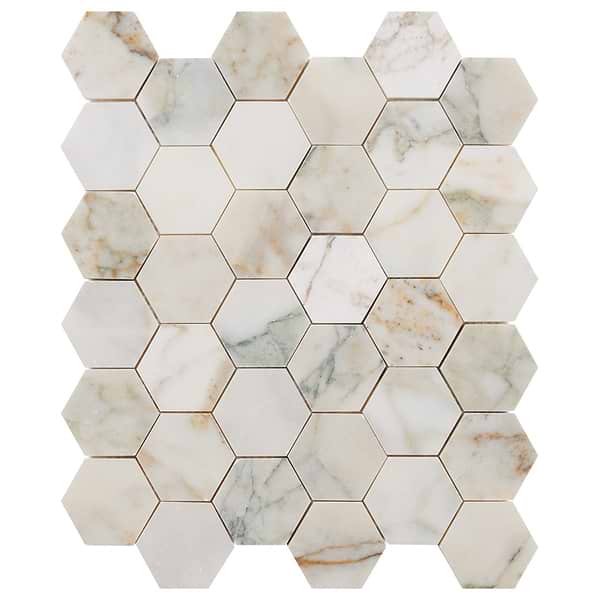 Calacatta Verde Premium 2" Hexagon Honed Marble Mosaic Tile